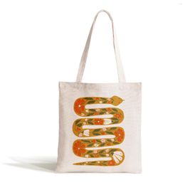 Storage Bags Garden Snake Art Printed Canvas Handbags Shoping Women's Shoulder Woman Customizable Logo White Cloth
