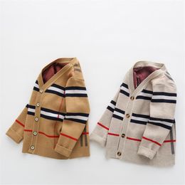 Jungen Mädchen Strickpullover Koreanische Streifen Plaid Passende Strickjacke Kinderkleidung Kinder Jacken Mantel Outwear Boutique Clot2791