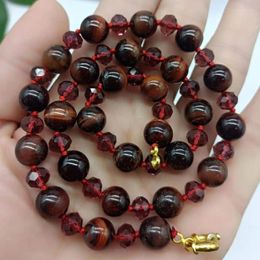 Chains Delicate 10mm Red Tiger's Eye Round Beads & Brown 5x8mm Faceted Crystal Necklace 18 Inch Fine Jewellery For Women