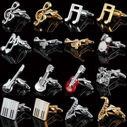 French Cufflinks Guitar Recorder Microphone Trumpet Music Design Musical Note Cuff Links Piano Bass Cuffs gemelos bouton for man