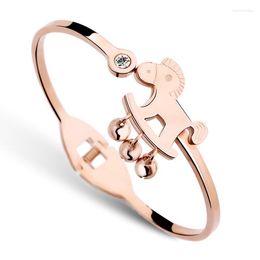 Bangle WeSparking EMO Rose Gold Plated Stainless Steel Bracelet Lovely Trojan Bangles With Diamond Charm Jewellery