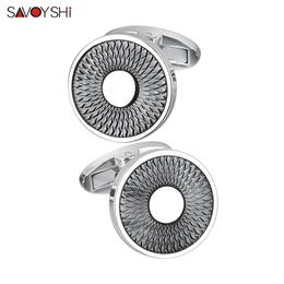 SAVOYSHI Classic Round Metal Cufflinks For Mens French Shirt High Polishing Black Cuff Links Business Gift Free Custom Engraved