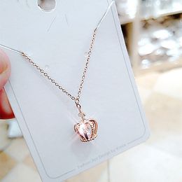 All-match Korean Style Snowflake with Crown Diamond Titanium Steel Necklace Female Pendant Rose Gold Clavicle Chain Factory Direct Sales