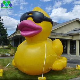 4m High Yellow Giant Inflatable Duck with Sunglasses LED And Blower Rubber Ducks For Beach Promotion Decoration