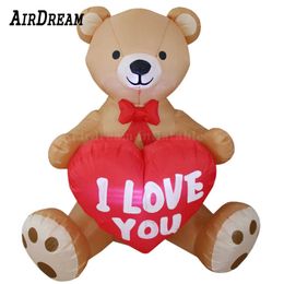 Lovely 10 Foot Tall Valentine's Day Inflatable Teddy Bear with Love Heart Yard Blow Up Decoration with LED light