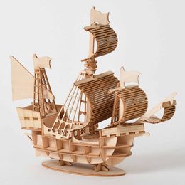 Decorative Figurines Objects & DIY Sailing Ship Toys 3D Wooden Puzzle Toy Assembly Model Wood Craft Kits Desk Decoration For Children Kids