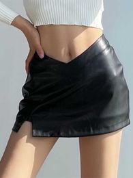 PU Leather Short Skirt Women Black Sexy Split Slim High Waisted A-line Mini Skirts Female Shorts Vintage Harajuku Streetwear P230519