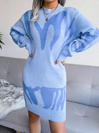 Casual Dresses Kalevest Y2K Women Rave Streetwear Outfits Knitted Short Blue Bodycon Dress Autumn Long Sleeve Female Clothing