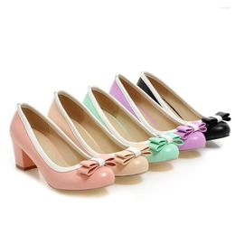 Dress Shoes 2023 Big Size 43 For Dropship Summer Cute Sweet BowKnot Office Lady Women Block Heels Candy Colours Pumps Comfy Walk