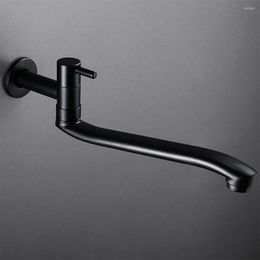 Kitchen Faucets G1/2 El Leakproof Balcony Faucet Mop Pool Stainless Steel Wall Mounted Black Modern Lengthen Rotatable Single Cold