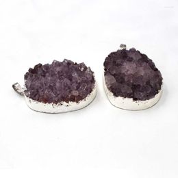 Pendant Necklaces 3pcs Natural Irregular Oval Amethyst Custer Ore Purple Quartz Healing Stone Pendants Charms Jewellery For Woman Gifts