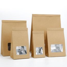 Packing Bags Kraft Paper Aluminium Foil Bag With Clear Window Tin Tie Tab Lock Brown Cookie Tea Coffee SN6901