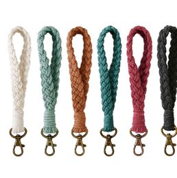 Soft Cotton Rope Keychain Boho Handmade Wristlet Bracelet Key Chain Long Weaving Wrist Lanyard Car Key Holder for Women Gift