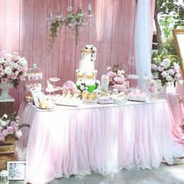 Table Skirt 2m 4m Pink Wedding Party Tutu Tulle Tableware Cloth Baby Shower Gender Reveal Unicorn Birthday Home Decor 230520