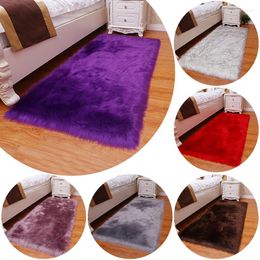 Carpets Plush Carpet Rectangle Long Artificial Wool Fluffy Solid Colour Thick Mat Bedroom Floor Anti-Slip Rugs Pad Cover Home Decoration