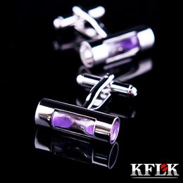 KFLK jewelry shirt cufflink for mens Brand cuff buttons fashion Purple Hourglass cuff link High Quality abotoadura Jewelry