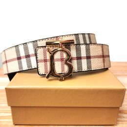 Men Genuine Leather Belt Designer Cowhide Woman Belts Plaid printing Reversible 3.8cm belt Including BOX