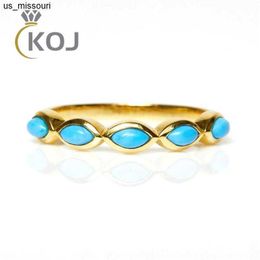 Band Rings KOJ Single Row Marquise Turquoise Diamond Ring 925 Sterling Silver Ladies Gold Engagement Ring Versatile Personality Jewelry J230522