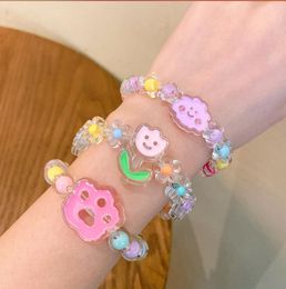 Colourful Candy Jelly Beaded Bracelet Little Girl Cartoon Bracelets Teens Kids Pendant Beads Wristband Girl Birthday Party Favour Christmas Gift