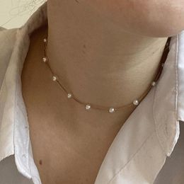 Choker Stainless Steel Pearl Necklaces For Women Neck Chain Kpop Necklace Gold Colour Goth Clavicle Jewellery Collar