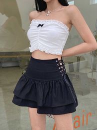 Streetwear Mall Goth Skirt Women Harajuku Y2k E-girl High Waist Bandage Mini Skirt Dark Gothic Punk Emo Alt Club Wear P230519