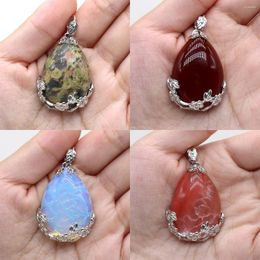 Pendant Necklaces Exquisite Water Drop-Shaped Natural Stone Amethyst Agate Opal Inlaid DIY Jewellery Necklace Earrings Gift