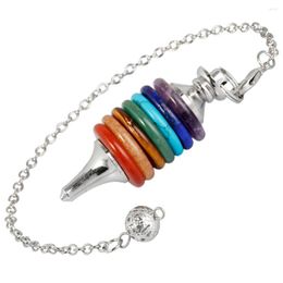 Pendant Necklaces SUNYIK 7 Chakra Stacked Layered Stone 18KGP Chain Pendulum Healing Reiki Dowsing Divination Spiritual Balancing