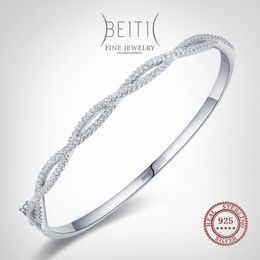 Bangle Beitil Simple Staggered Line 925 Sterling Silver Clear Zircon Bracelets For Women Minimalist Fine Jewellery 2021 New Style