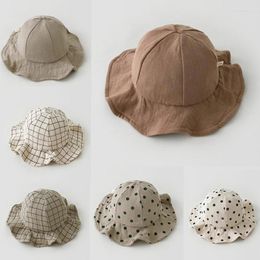 Hats Toddler Infant Baby Floppy Bucket Hat Vintage Plaid Polka Dot Printed Wavy Wide Brim Outdoor Sun Protection Cotton Panama Fisher