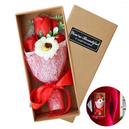 Decorative Flowers Arrangement Carnation Rose Scented Soap Flower Bouquet Valentine Day Artificial Gift Box Romantic Anniversary Party