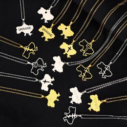 Pendant Necklaces Ukraine Map Necklace For Women Men Gold Plated Stainless Steel Hollow Heart Cross Choker Jewellery Collier Gifts