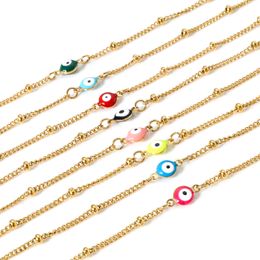 Anklets 304 Stainless Steel Religious Curb Link Chain Anklet Gold Colour Multicolor Enamel Evil Eye For Women 21.5cm(8 4/8") long 1Piece G220519