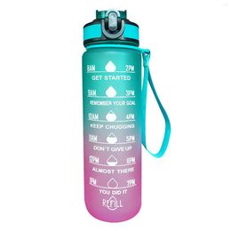 Water Bottles 1L Fitness Safety Lock Large Capacity Portable With Straw Time Indicator Cycling Gym Gradient Bottle Camping Drinking Cup