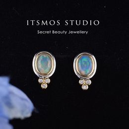 Stud ITSMOS Natural AAA Opal Earrings Fire Light Studs Earings Diamond S925 Sterling Silver Dainty Gemstone Jewellery for Women