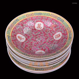 Plates Chinese Classical Enamel Ceramic Plate Retro Longevity Applique Decorative Deep Household Tableware Comida Dishes