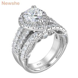 Rings Newshe 925 Sterling Silver Wedding Engagement Rings Set For Women Pear Oval Cut AAAAA CZ Imitation Diamond Bridal Jewellery