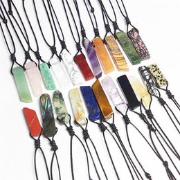 Necklaces 20pcs Black Rope Woven Irregular Agates Strip Stone Pendant Healing Crystal Quartz Pillar Necklace Jewellery Women Men