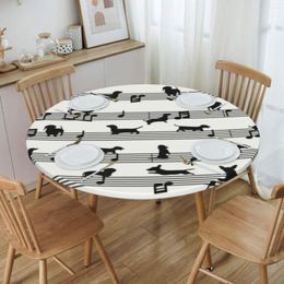 Table Cloth Round Fitted Music Notes Dachshund Oilproof Tablecloth 45"-50" Cover Backed With Elastic Edge