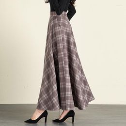 Skirts Plus Size Female Retro Vintage Style Fashion Woolen Plaid High Waist Maxi Long Skirt Women For Womens