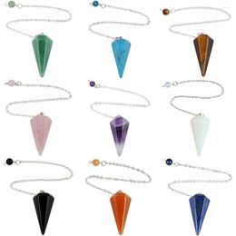 Pendant Necklaces TUMBEELLUWA Crystal Stone Hexagonal Points Reiki Chakra Pendulum Dowsing Divination Metaphysical