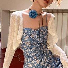 Choker Stylish Denim Fabric Blue Rose Strap Necklace For Women Fashion Neck Decorations Flower Waist Chains Beach Jewelry