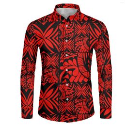 Men's Casual Shirts 6xl 2023 Spring Fashion Men Tattoo Printing Tribe Custom Print Red Shirt Oversized Long Sleeve Polynesian