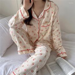 Home Clothing Alien Kitty 2023 Two Piece Suit Lovely Cotton Gentle Floral Printing Sweet Korean Casual Loose Chic Fashion Pajamas Set
