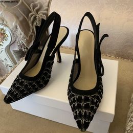 Sandals New Fashion Women Pumps Slingbacks Butterfly Knot Genuine Leather String Bead Sandals Designer Shoes Party Dress Shoes Women 41 J230522