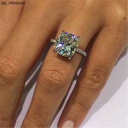 Band Rings Cushion cut 1ct Lab Diamond Ring 925 sterling silver Engagement Wedding band Rings for Women Anniversary Jewellery Mother's Gift J230522