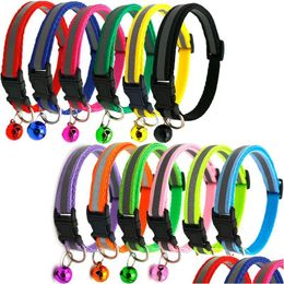 Dog Collars Leashes 12 Colors Nylon Reflective Collar For Small Dogs Cat Puppy Necklace With Bell Pet Supplies Drop Delivery Home G Dhsc4