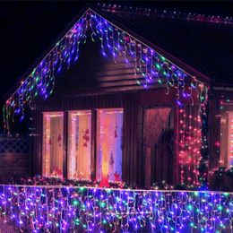 Strings Christmas Lights Waterfall Outdoor 3M-35M Droop 0.3-0.5m Garland Street Led Light Curtain String Ggarden Eaves DecorationLED