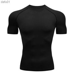 Men's T-Shirts Compression Quick dry T-shirt Men Running Sport Skinny Short Tee Shirt Male Gym Fitness Bodybuilding Workout Black Tops Clothing L230520