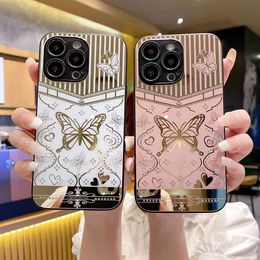 Luxury Bling Diamond Butterfly Cases For Iphone 14 Pro Max 13 12 11 X XR XS MAX 8 7 Plus Hard PC Plastic Acrylic Fine Hole Mirror Girls Lady Fashion Mobile Phone Back Cover