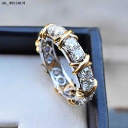 Band Rings Handmade Across ring White Yellow Gold Filled Diamond cz Wedding Band Rings for women Men Statement Party Moissanite Jewellery J230522